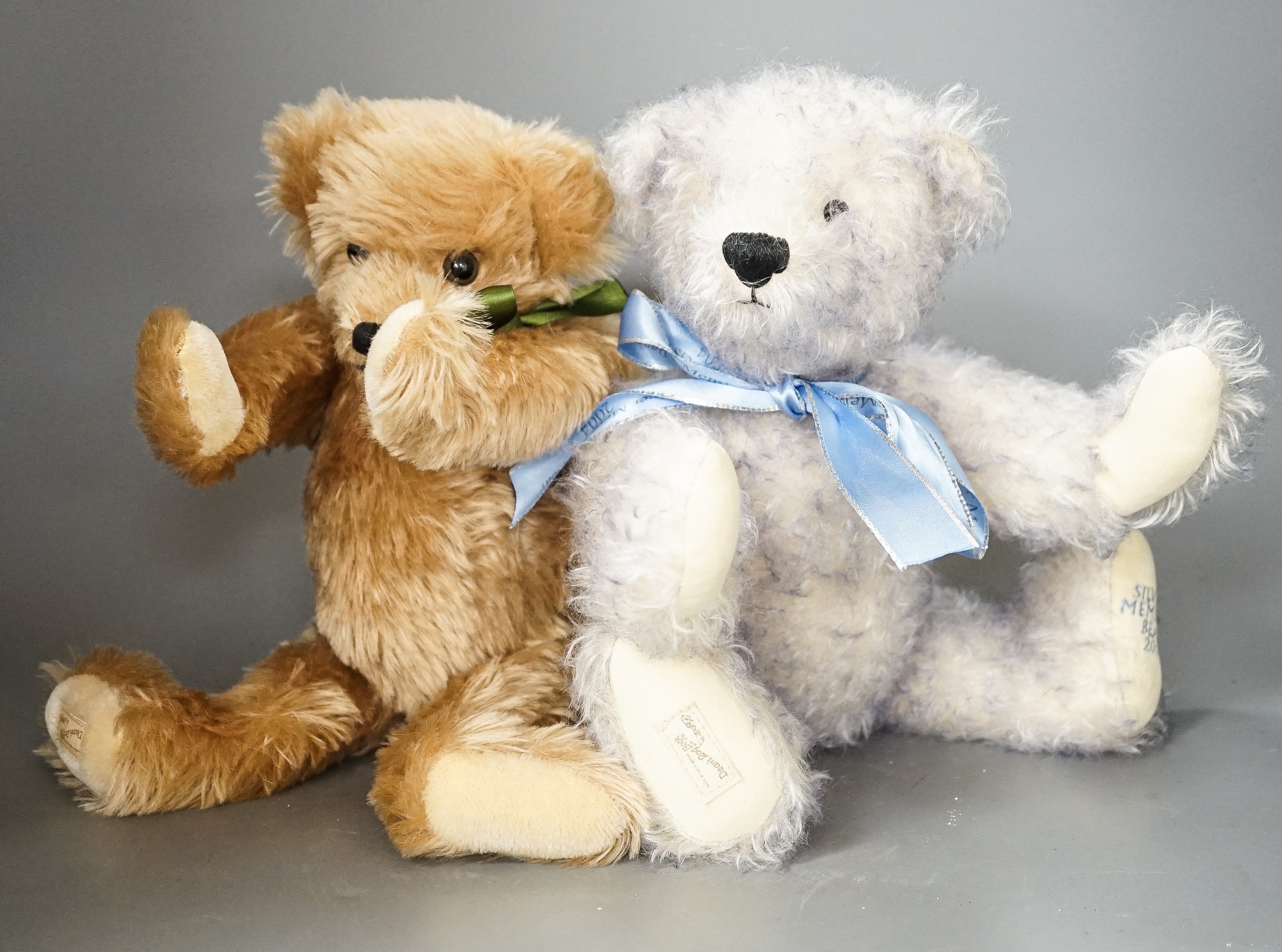 Four Deans teddy bears, a Steiff teddy and a Hermann teddy, Steiff bear, 39 cms high.
